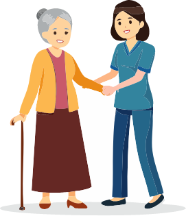 老婆に寄り沿うスタッフイラスト